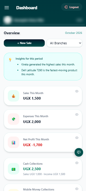Henora dashboard on a phone
