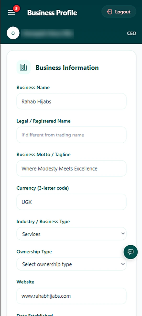 Business profile on mobile